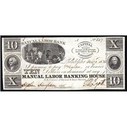 1836 $10 Manual Labor Banking House Obsolete Bank 'Elvis' Note