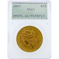 1897 $20 Liberty Head Double Eagle Gold Coin PCGS MS61