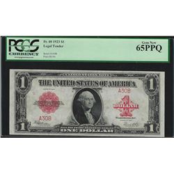 1923 $1 Red Seal Legal Tender Note PCGS Gem New 65PPQ - Low Serial