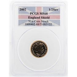 2002 1/2 Sovereign England Shield Gold Coin PCGS MS68