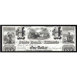 1800s $1 The State Bank of Illinois Obsolete Bank Note Cut Canceled