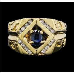 14KT Yellow Gold Mens 0.70ct Sapphire and Diamond Ring