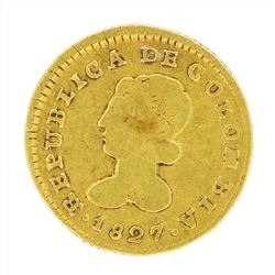 1827 Columbia 1 Popayan Gold Coin
