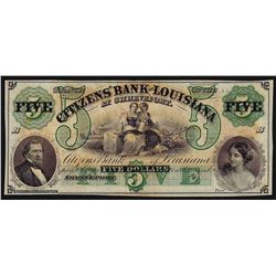 1800s $5 Citizens Bank of Louisiana Obsolete Bank Note