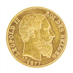1877 Belgium 20 Francs Gold Coin