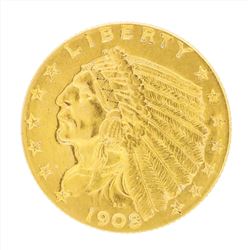 1908 $2 1/2 Indian Head Quarter Eagle Gold Coin