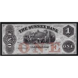 1800s $1 The Sussex Bank New Jersey Obsolete Bank Note