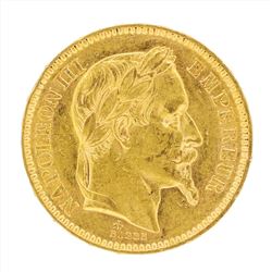 1865 Napoleon III 20 Francs Gold Coin
