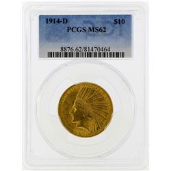 1914-D $10 Indian Head Eagle Gold Coin PCGS MS62