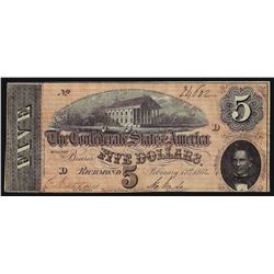1864 $5 The Confederate States of America Note