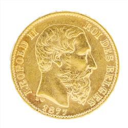 1877 Belgium 20 Francs Gold Coin