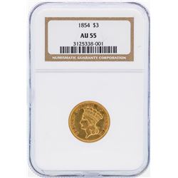 1854 $3 Indian Princess Head Gold Coin PCGS AU55