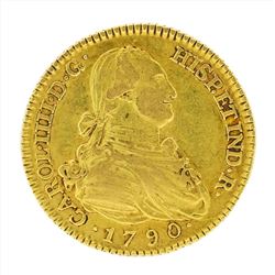 1790 Spain 2 Escudos Gold Coin