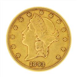 1893 $20 Liberty Head Double Eagle Gold Coin