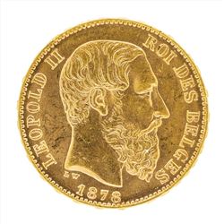 1878 Belgium 20 Francs Gold Coin