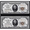 Image 1 : (2) Consecutive 1929 $20 Federal Reserve Bank of New York NY National Currency N