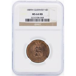 1889 Guernsey 4 Doubles Coin NGC64RB