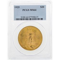 1925 $20 St. Gaudens Double Eagle Gold Coin PCGS MS64