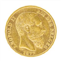 1877 Belgium 20 Francs Gold Coin