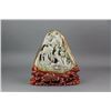 Image 1 : Hetian Green Jade Carved Boulder with Wood Stand