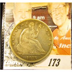1875 P U.S. Seated Liberty Half-Dollar, VF.
