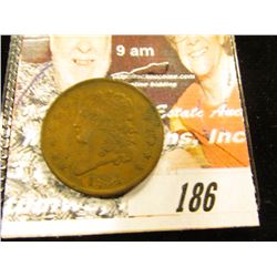 1834 U.S. Half Cent, EF+. Super rare mintage of only 141,000.