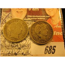 1899 S G & 1900 VG Barber Dimes.