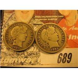 1902 F & 1902 O G Barber Dimes.