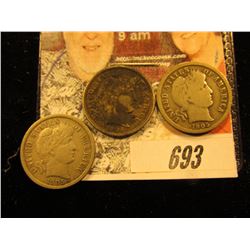 1905 F, 1905 O VG & 1905 S VF Barber Dimes.
