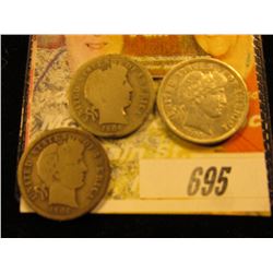 1906 D VG, 1906 O AU & 1906 S G Barber Dimes.