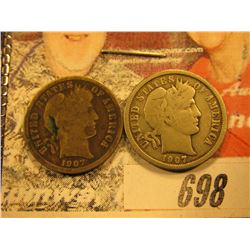 1907 O F & 1907 S G Barber Dimes.