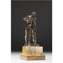 After the Antique, BACCHUS WITH INFANT, a bronze study on a stepped square mottled yellow marbl...