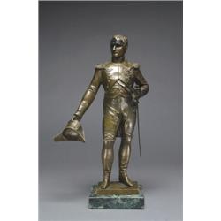 19th Century School, NAPOLEON, the bronze figure standing holding his hat and sword in military...