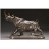 Image 1 : After IrTnTe Rochard, RHINOCEROS, a bronze study on an oblong base; dark brown patination, ht....