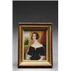 Image 1 : MINIATURE PORTRAIT OF A YOUNG LADY, painted in colours on ivory and contained in a walnut and par...