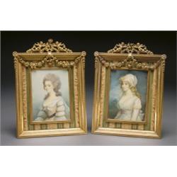 PAIR OF MINIATURE, PORTRAITS OF LADY ROCHESTER AND MISS BRIGTHON, painted on ivory, after Samue...