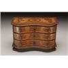 Image 1 : CONTINENTAL PARQUETRY INLAID WALNUT MINIATURE SERPENTINE COMMODE, the inlaid moulded top with sta...