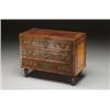 Image 1 : CONTINENTAL PARQUETRY INLAID WALNUT MINIATURE COMMODE, the rectangular top above three long drawe...
