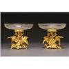 Image 1 : PAIR OF FRENCH GILT BRONZE AND ETCHED GLASS COMPORTS, each, shallow circular bowl etched with p...