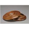 Image 1 : ENGLISH OAK MEMENTO SNUFF BOX, of turned flattened form, the top centred with silver boss, engrav...