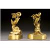 Image 1 : PAIR OF ENGLISH GILT BRONZE DOORSTOPS,, modelled in the form of dolphins on breakfront bowed pl...