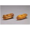 Image 1 : TWO ENGLISH FRUITWOOD AND PENWORK SNUFF BOXES, in the form of ships with hinged decks, l. 3.8" -...