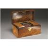 Image 1 : ENGLISH CIRCASSIAN, WALNUT TEA CADDY, the, rectangular body with hinged lid enclosing a cut g...