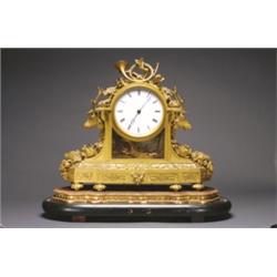 FRENCH GILT BRONZE CASED MANTEL CLOCK,, W. C. Shore, Paris, the movement fronted by a white ena...