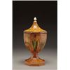 Image 1 : ENGLISH POLYCHROME DECORATED SATINWOOD TEA CADDY, of facetted urn form with ivory finial, painted...