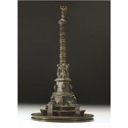 NAPOLEONIC COLUMN,, a bronze model of a column, surmounted by Victory on a quadraform stepped...