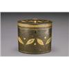 Image 1 : ENGLISH POLYCHROME DECORATED TOLEWARE TEA CADDY, of oval outline, printed with leaves on a vermic...