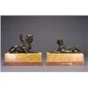 Image 1 : PAIR OF FRENCH PATINATED BRONZE SPHINXES, each, modelled as a recumbent sphinx, one with wings,...