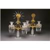 Image 1 : PAIR OF FRENCH CUT GLASS AND GILT-BRASS TWO-LIGHT CANDELABRA, of lyre form with twin foliate scro...
