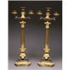 Image 1 : PAIR OF FRENCH PATINATED AND GILT BRONZE FOUR-LIGHT CANDELABRA, in the Empire style, each with co...